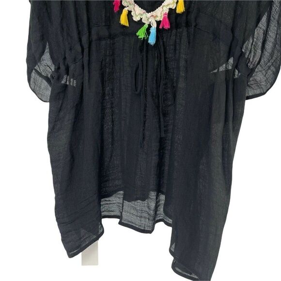 Bohemian Beaded Blouse Black V Neck Dolman Sleeve One Size Beach Tunic LOF NEW - Picture 5 of 9